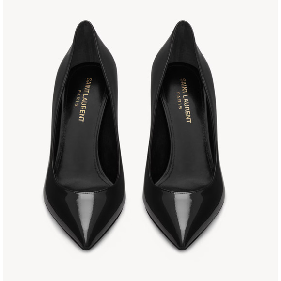 Saint Laurent Opyum 85 Black Patent Leather Gold YSL Logo Pointed Heel Pump 36 - Picture 9 of 16